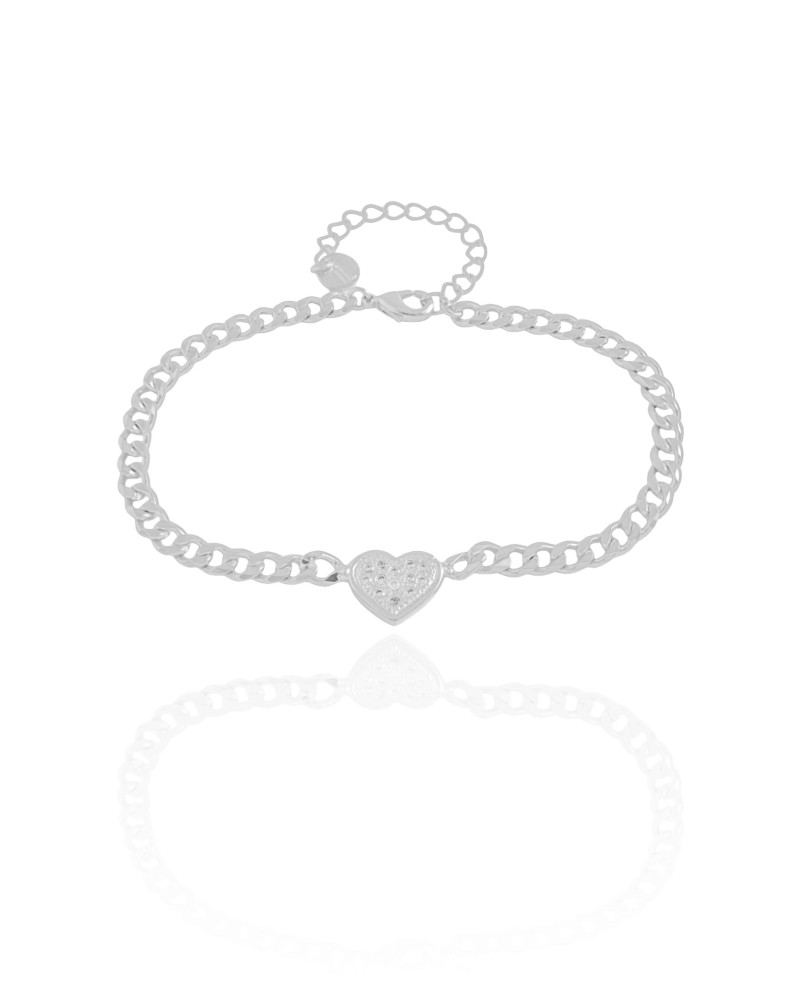 Pulseira Grumet Coração Cravejado Cristal Ródio Branco