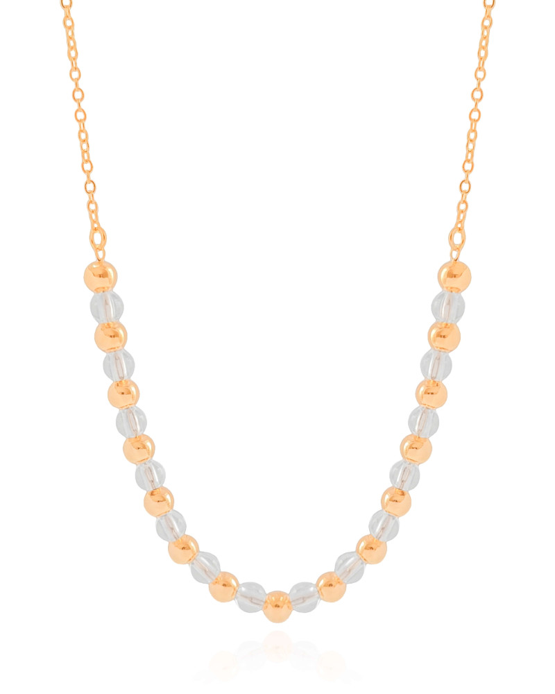 Gargantilha Elos Bolas Lisas e Cristais Banhado a Ouro 18K - 40 cm