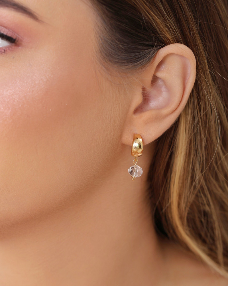 Brinco Argola Lisa Cristal  2.6 cm Banhado a Ouro 18K