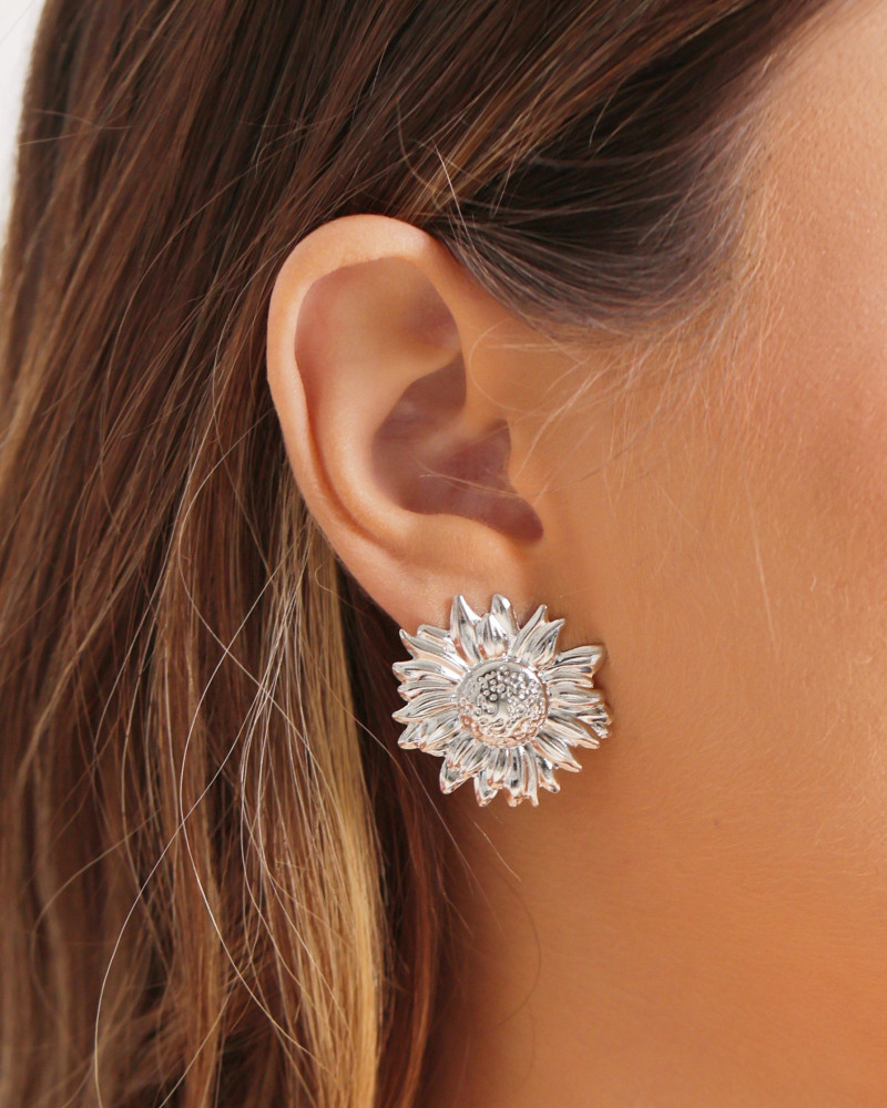 Brinco Flor Margarida 2.6 cm Ródio Branco