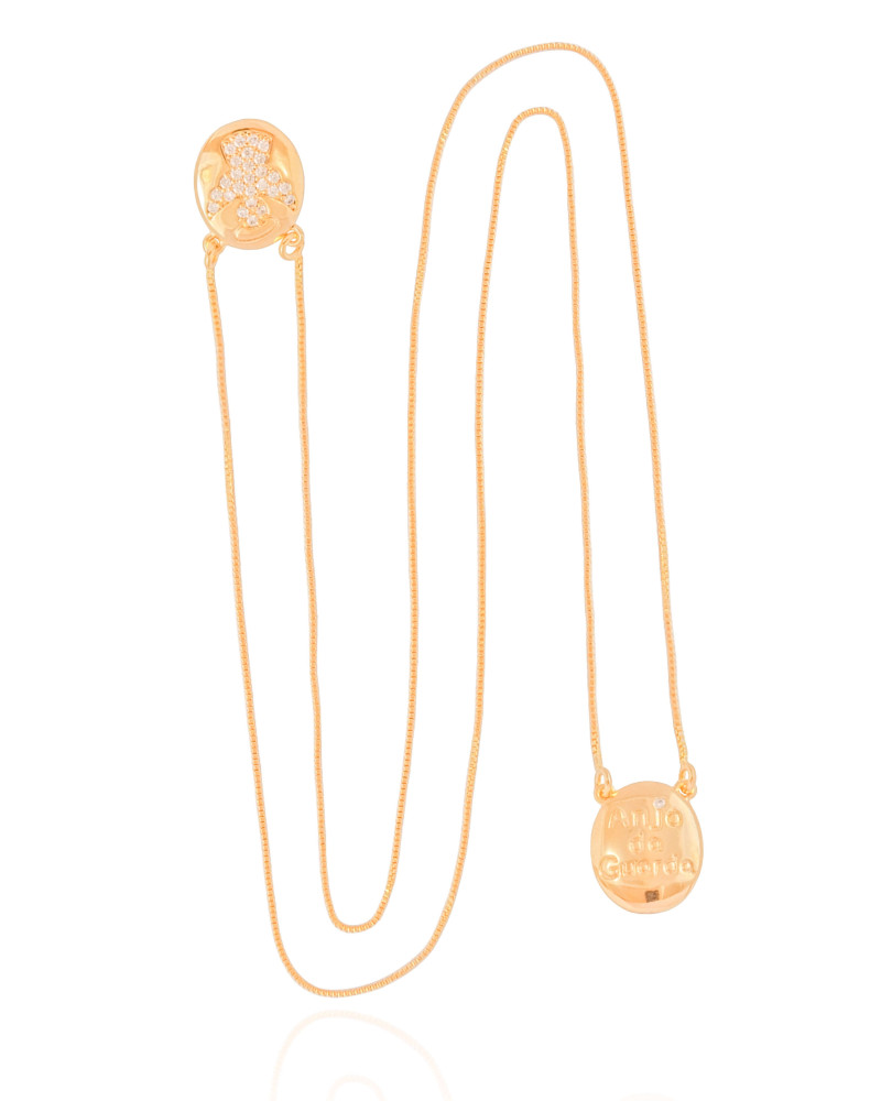 Escapulário Anjo da Guarda Cravejado Cristal Banhado a Ouro 18K