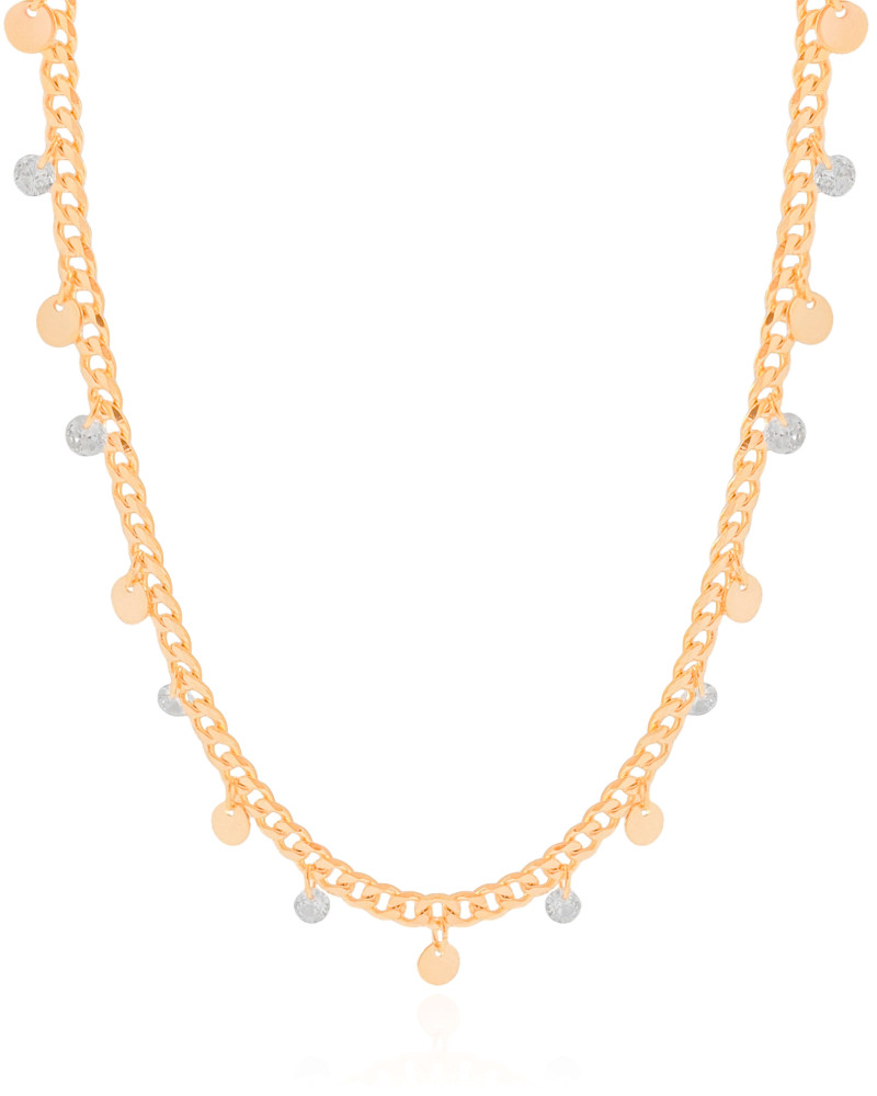 Gargantilha Plaquinhas Pontos de Luz Cristal Banhado a Ouro 18K - 45 cm