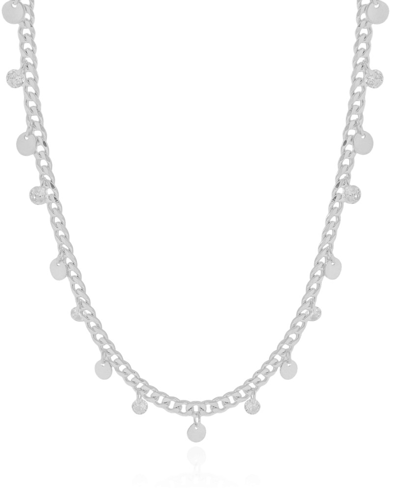 Gargantilha Plaquinhas Pontos de Luz Cristal Ródio Branco - 45 cm