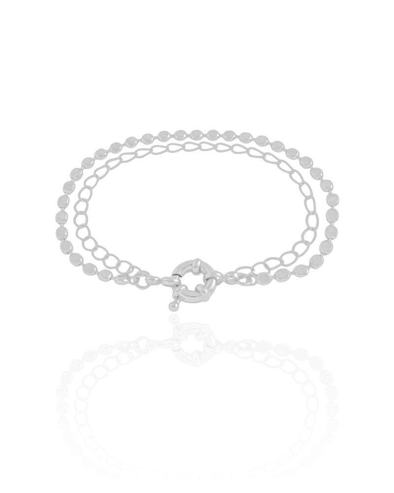 Pulseira Dupla Plaquinhas Elos Ródio Branco