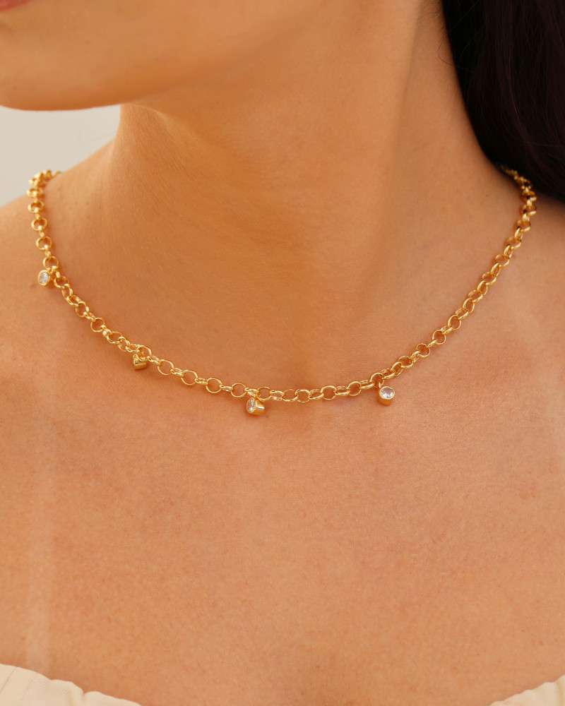 Gargantilha Elos Portugueses Pontos de Luz Cristal Banhado a Ouro 18K - 45 cm