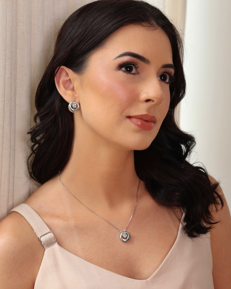 Brinco Redondo Ponto de Luz Cristal 1.7 cm Ródio Branco