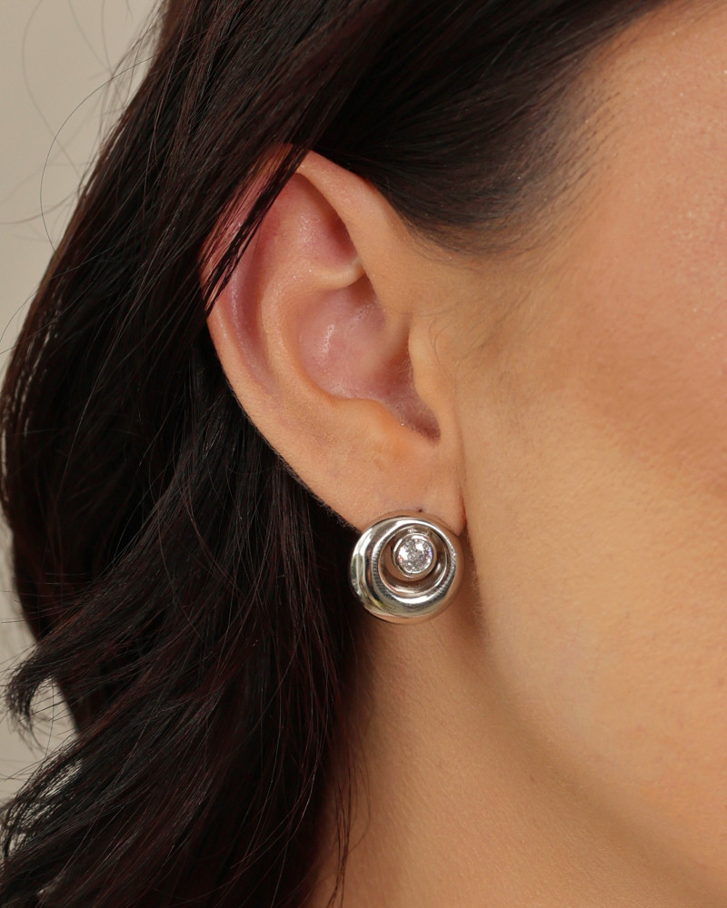 Brinco Redondo Ponto de Luz Cristal 1.7 cm Ródio Branco