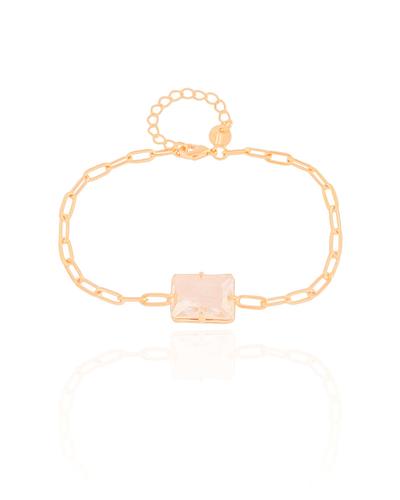 Pulseira Elos Retangulo Cristal Banhado a Ouro 18K