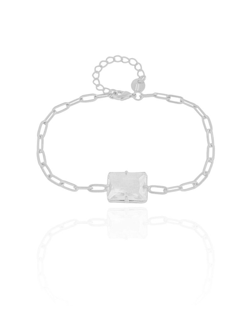 Pulseira Elos Retangulo Cristal Ródio Branco