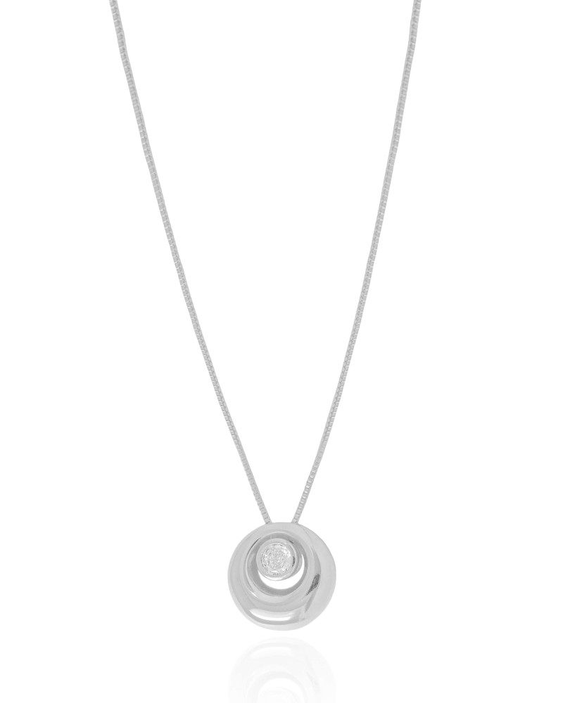 Gargantilha Veneziana Redondo Ponto de Luz Cristal Ródio Branco - 45 cm