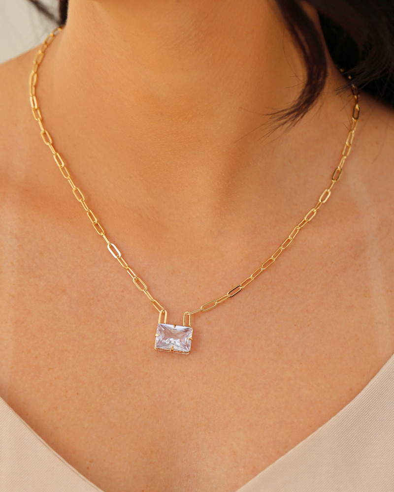 Gargantilha Elos Retângulo Cristal Banhado a Ouro 18K - 45 cm