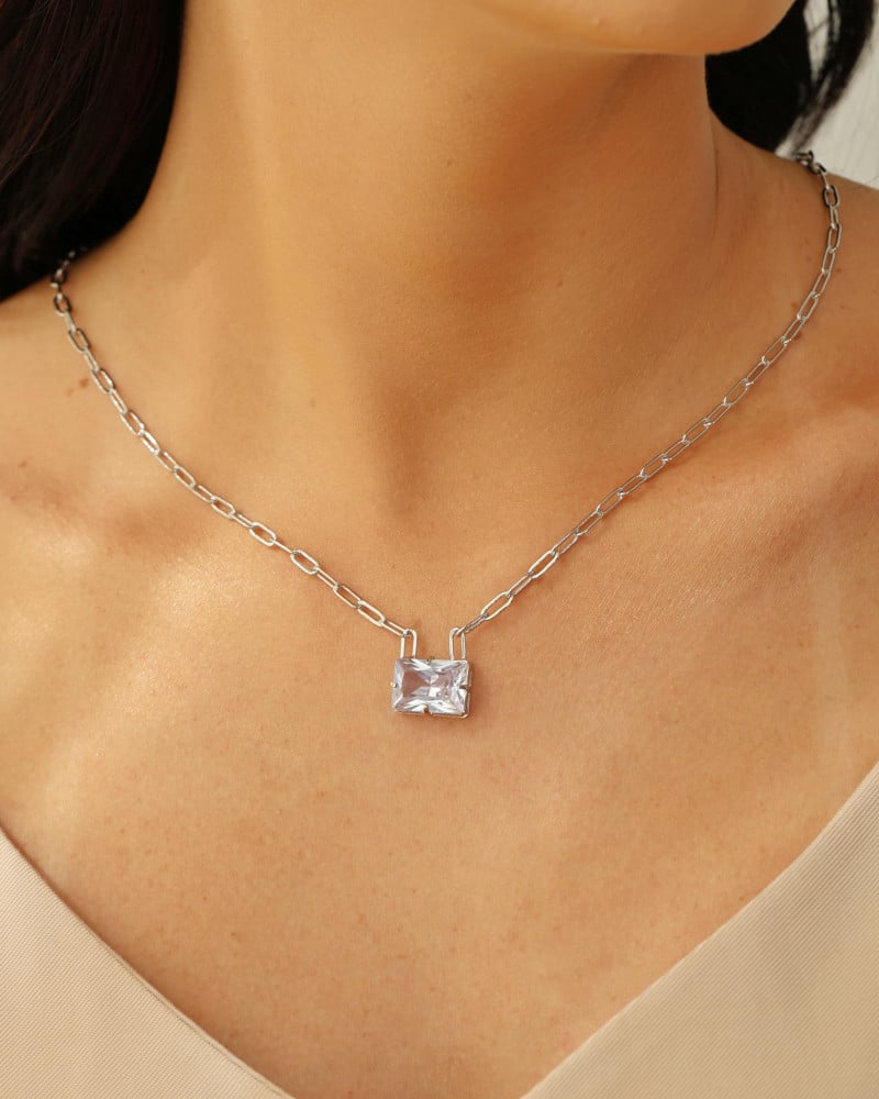 Gargantilha Elos Retângulo Cristal Ródio Branco - 45 cm