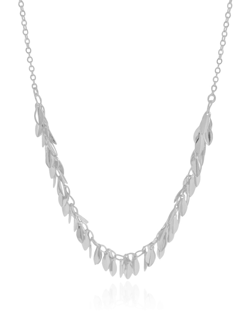 Gargantilha Elos Folhas Lisas Ródio Branco - 40 cm