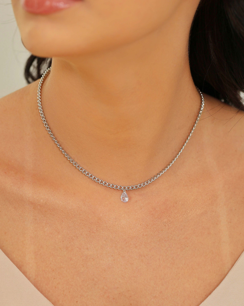 Choker Grumet Gota Cristal Ródio Branco