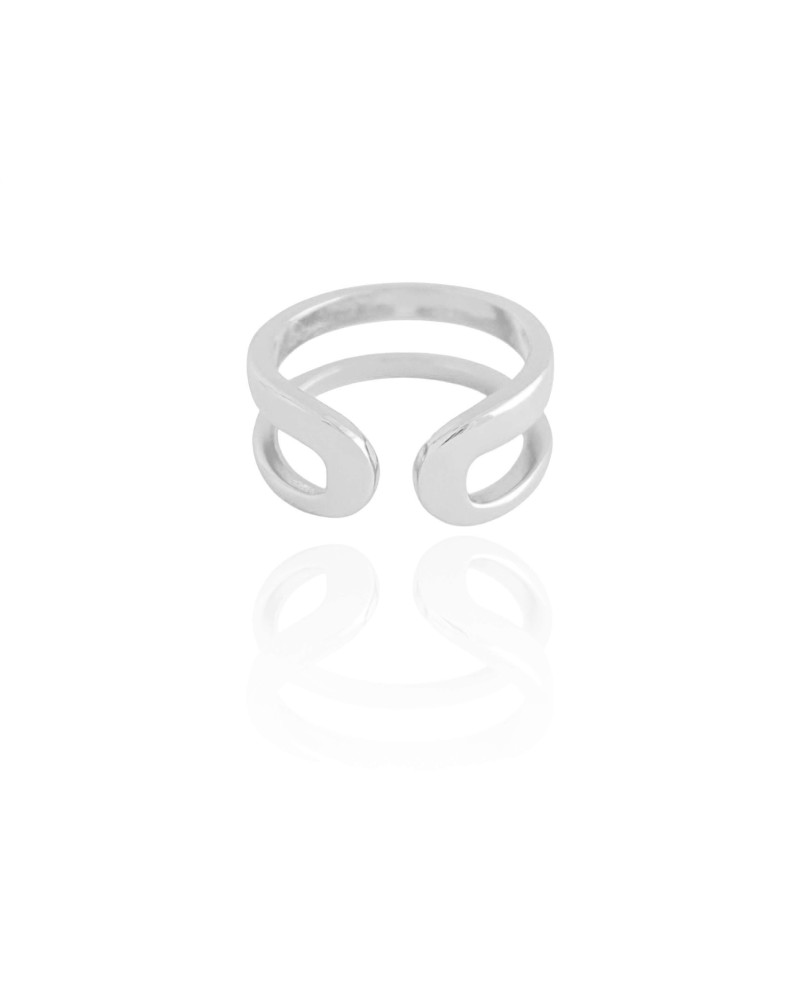 Anel Ajustável Filetes Lisos Tamanho P Ródio Branco