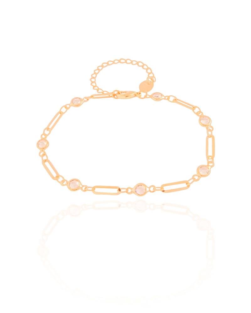 Pulseira Elos Pontos de Luz Cristal Banhado a Ouro 18K
