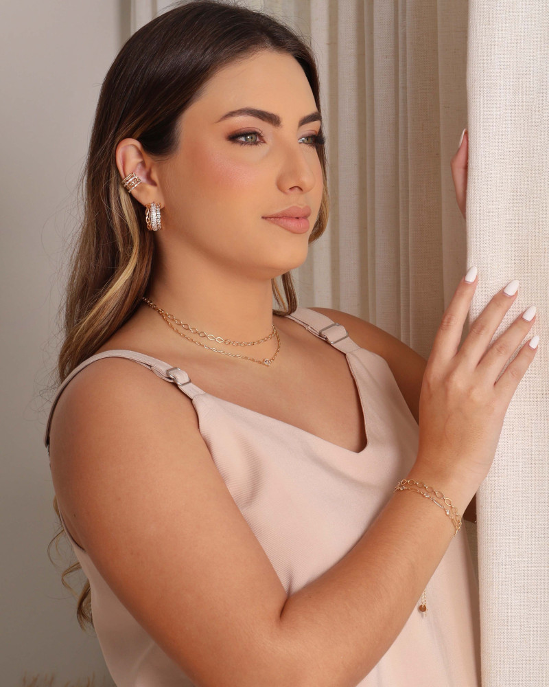 Pulseira Elos Pontos de Luz Cristal Banhado a Ouro 18K