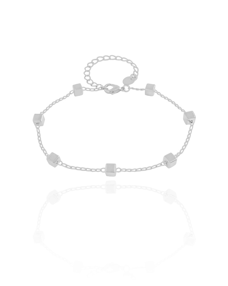 Pulseira Elos Quadrados Lisos Ródio Branco