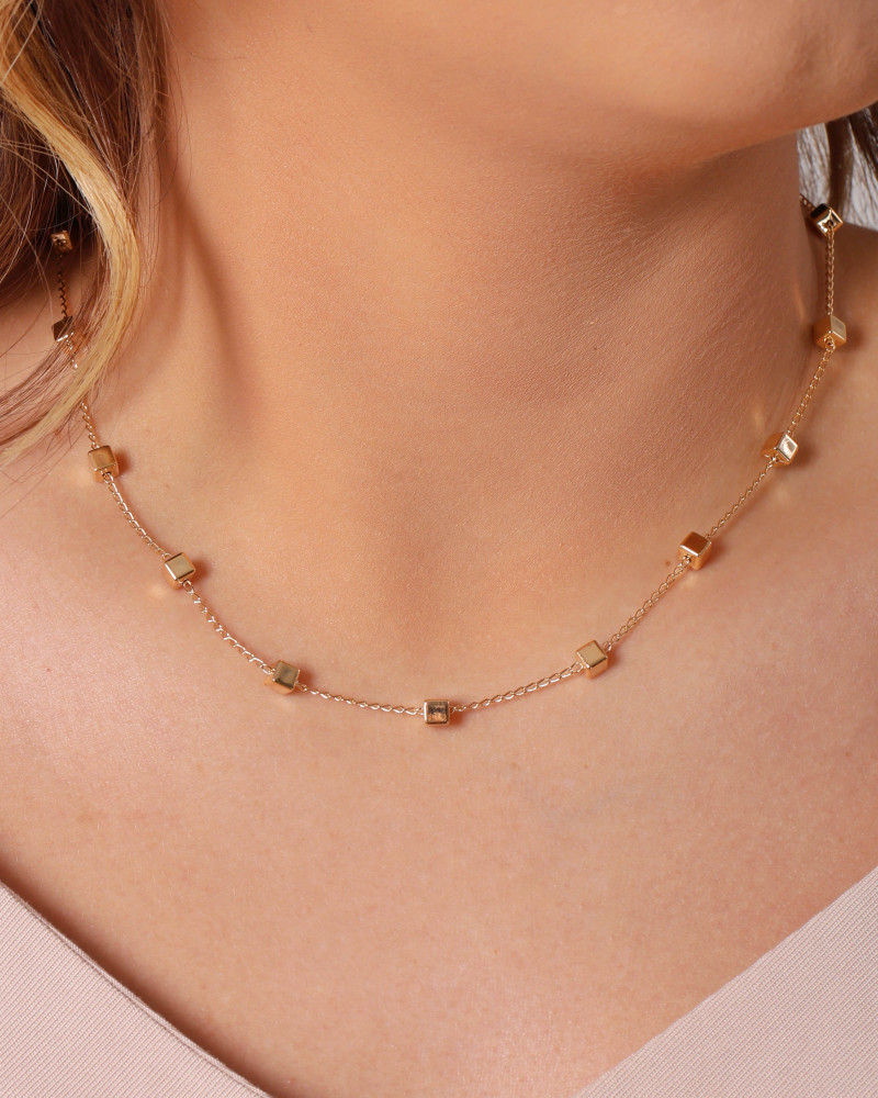 Choker Elos Quadrados Lisos Banhado a Ouro 18K