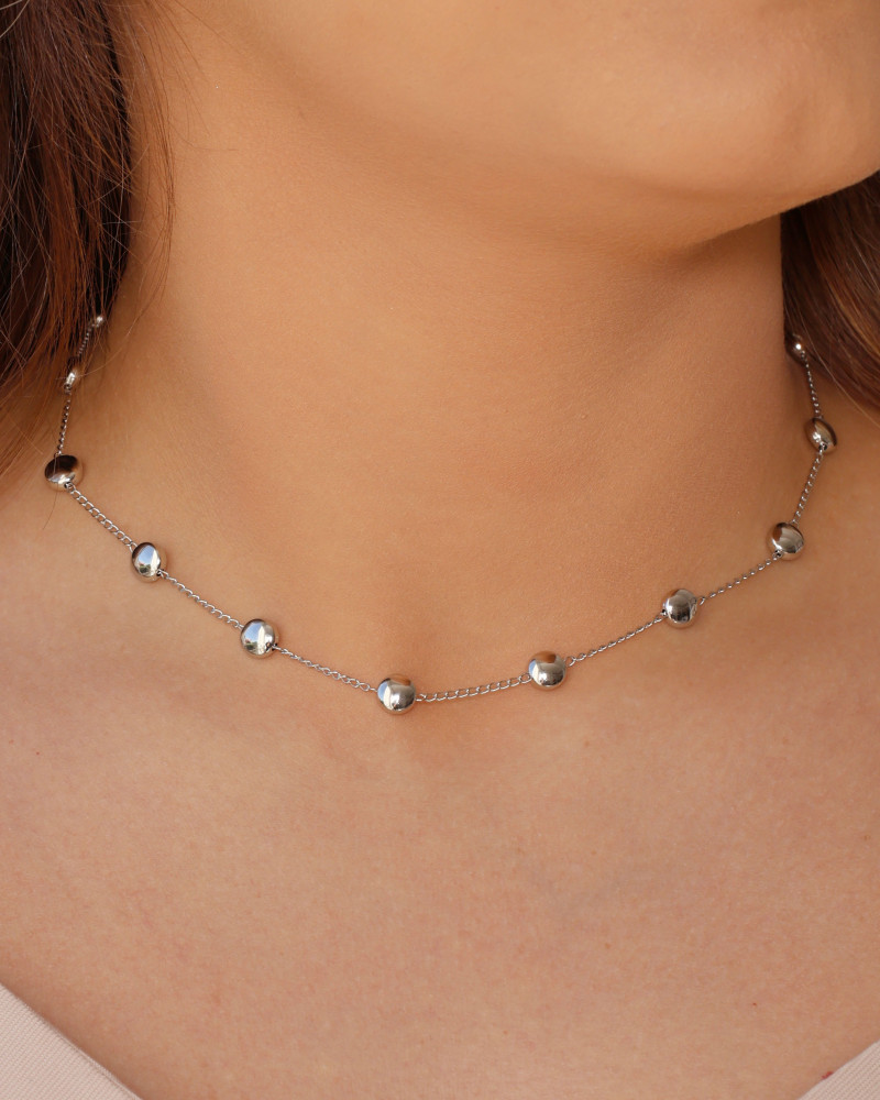 Choker Elos Bolas Achatadas Ródio Branco