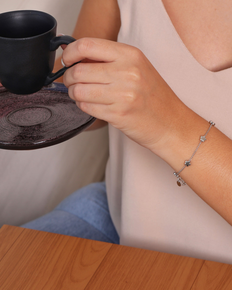 Pulseira Elos Estrelas Lisas Ródio Branco