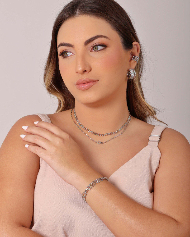 Choker Elos Ponto de Luz Cristal 6 mm Ródio Branco