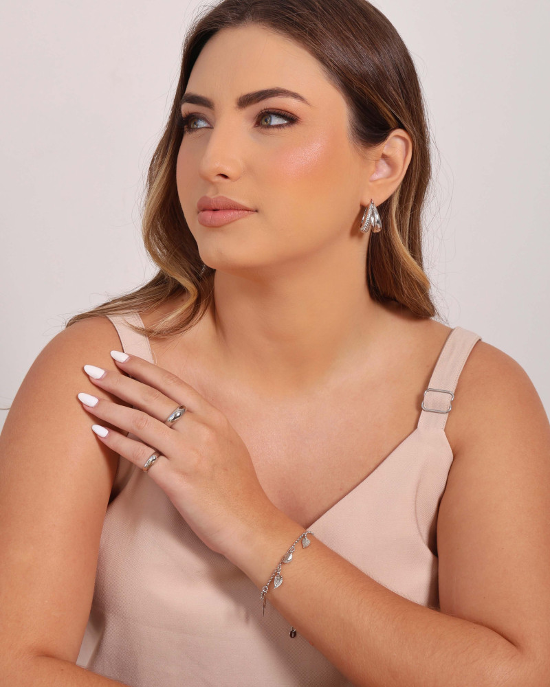 Pulseira Elos Folhas Ródio Branco