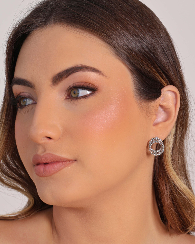 Brinco Círculos Torcidos Entrelaçados 1.8 cm Ródio Branco