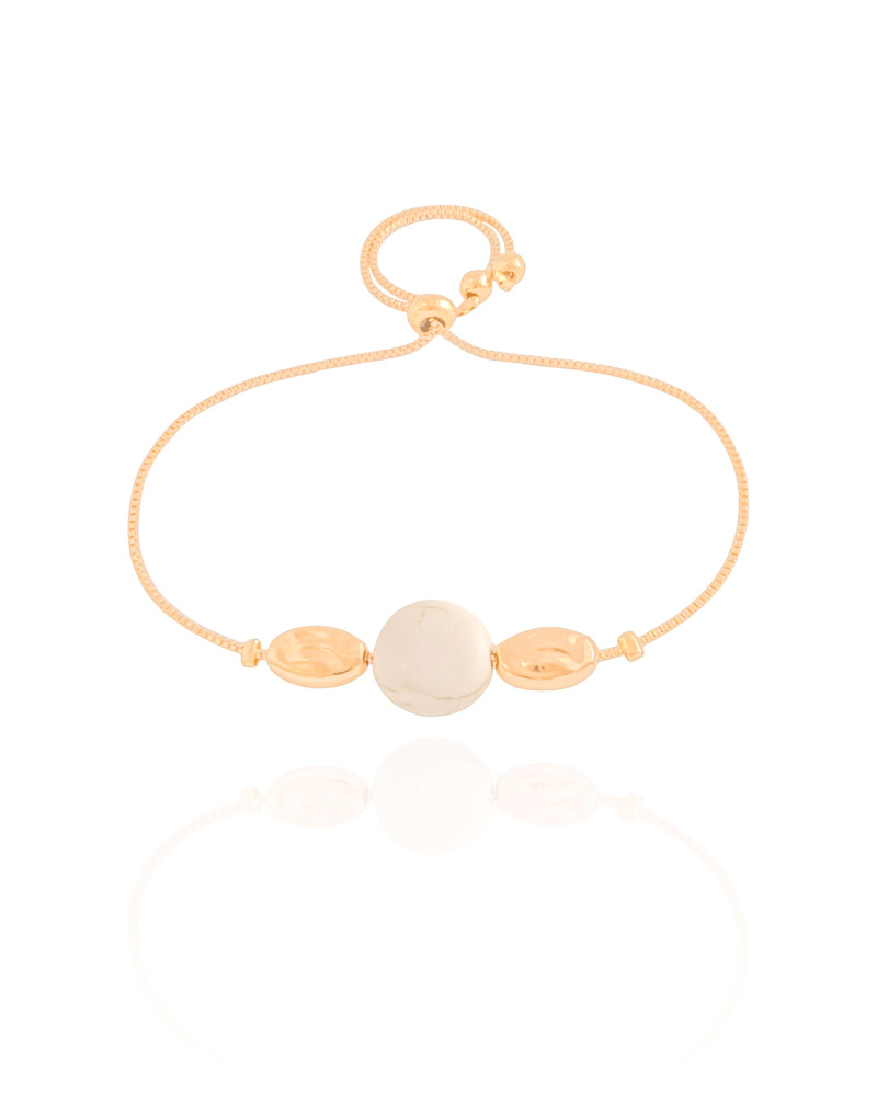 Pulseira Howlita 12 mm Fecho Gravata Banhado a Ouro 18K