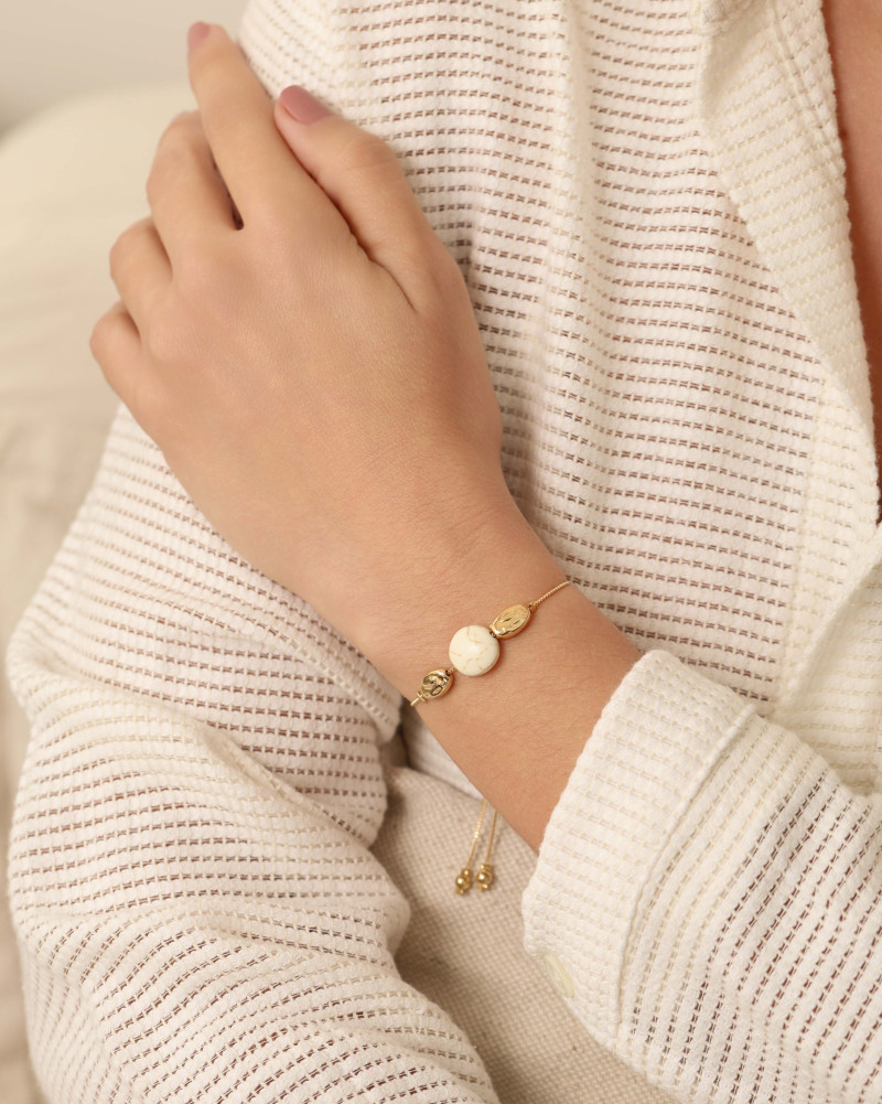 Pulseira Howlita 12 mm Fecho Gravata Banhado a Ouro 18K