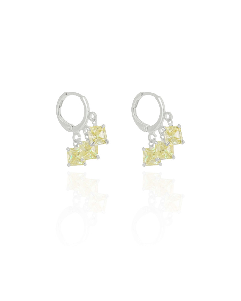 Brinco Argola Click Quadrados Citrino 2.2 cm Ródio Branco