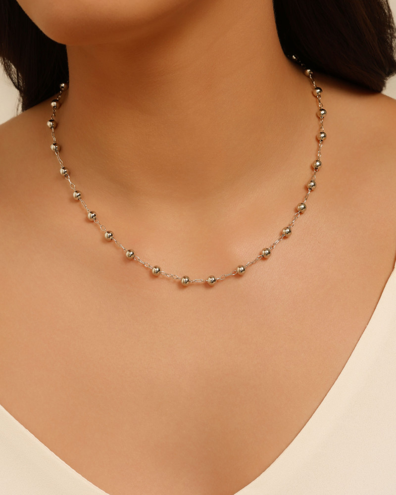 Gargantilha Elos Bolas Lisas 5 mm Ródio Branco - 45 cm