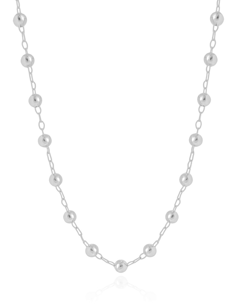 Gargantilha Elos Bolas Lisas 5 mm Ródio Branco - 45 cm