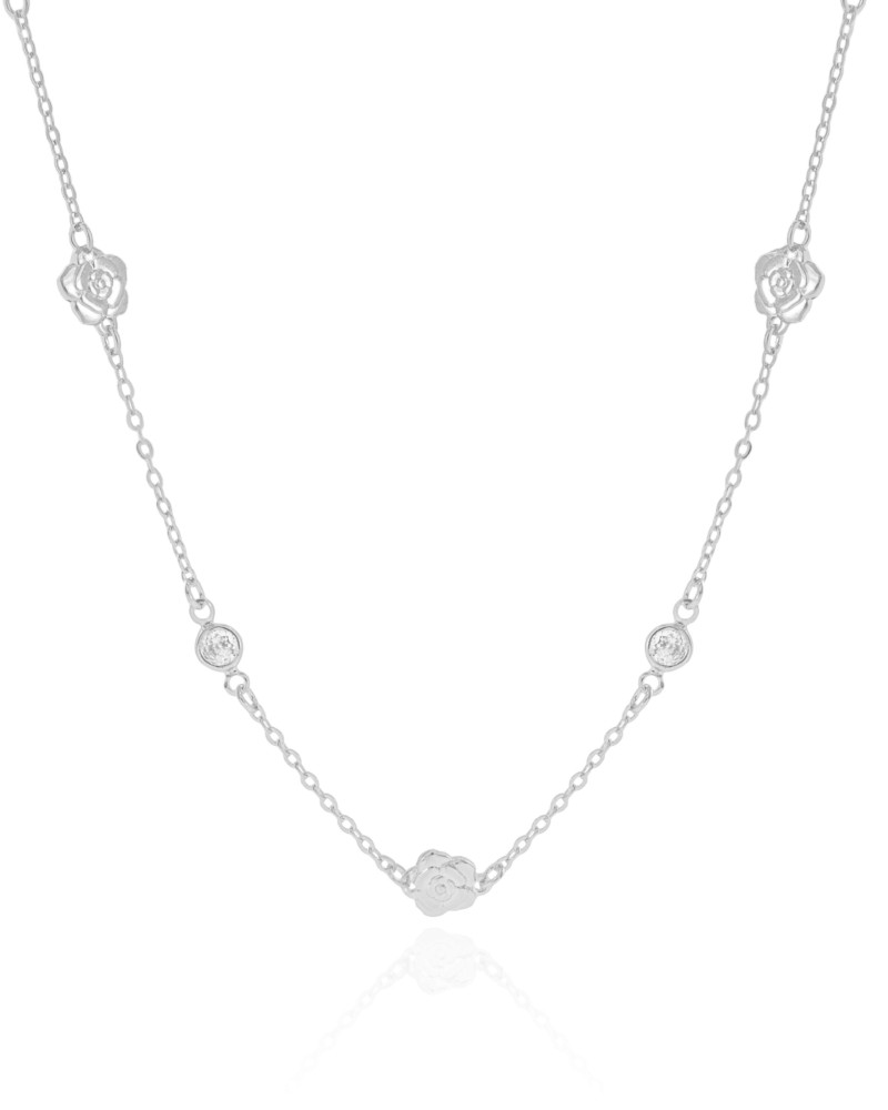 Choker Flores Pontos de Luz Cristal Ródio Branco