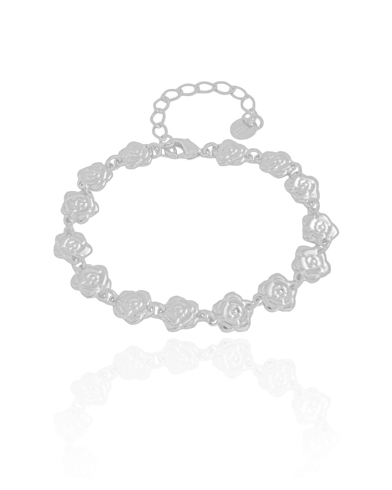 Pulseira Flores Lisas Ródio Branco