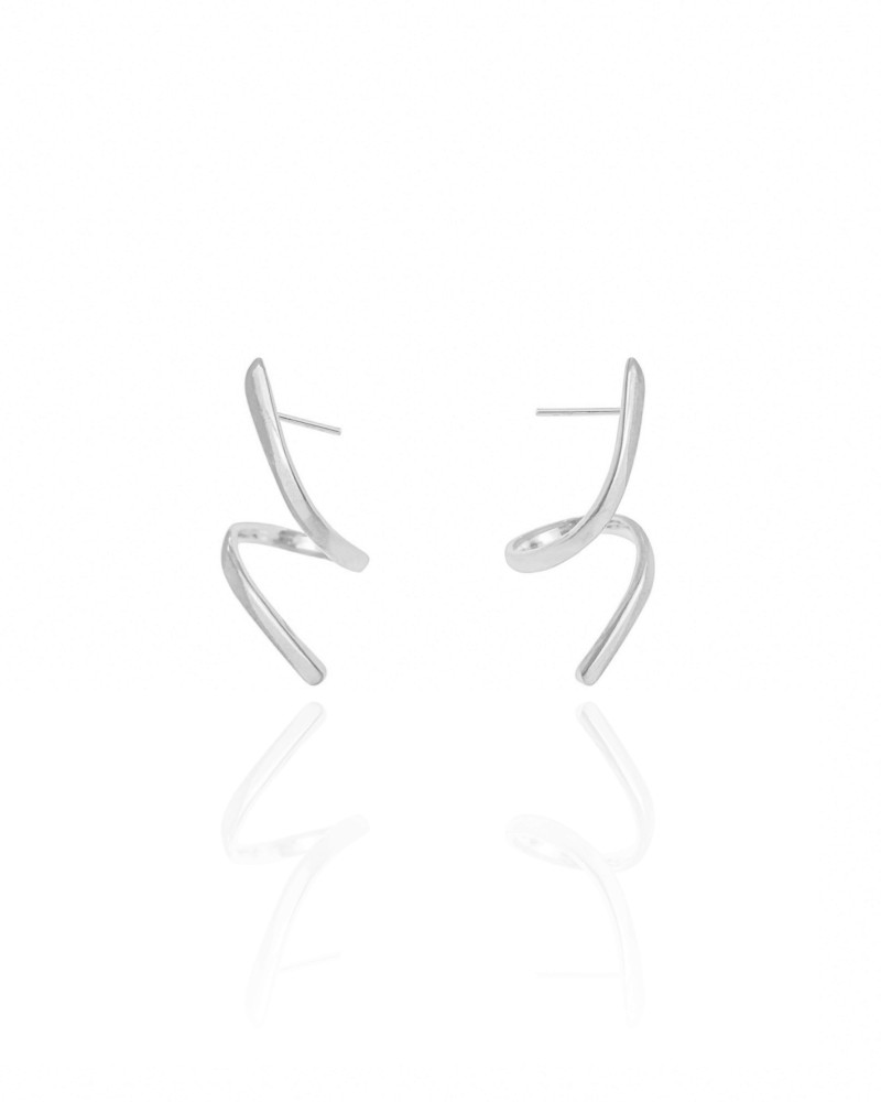 Brinco Orgânico Espiral Liso 2.7 cm Ródio Branco