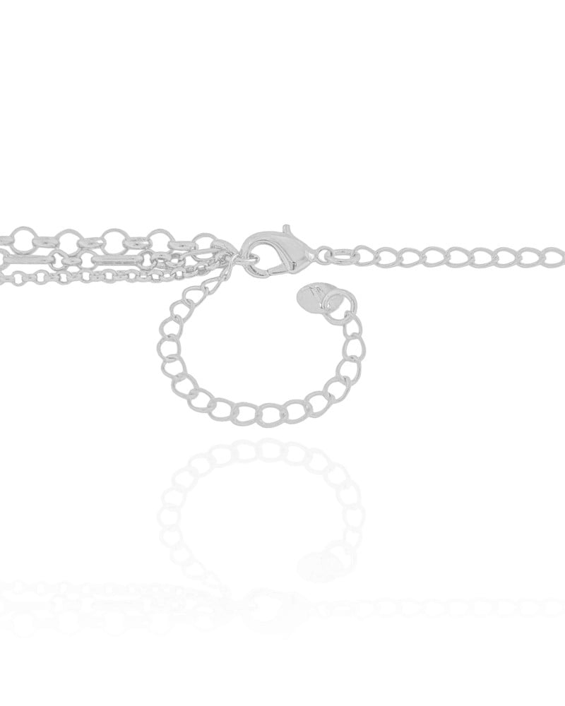 Gargantilha Tripla Elos Portugueses e Ovais Ródio Branco