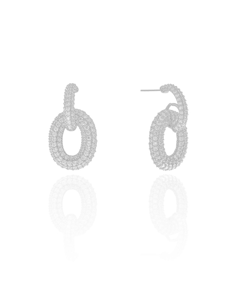 Brinco Palito Oval Cravejado Cristal Ródio Branco