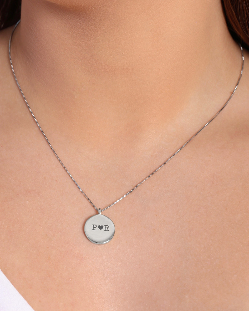 Gargantilha com Pingente Redondo Personalizado Ródio Branco