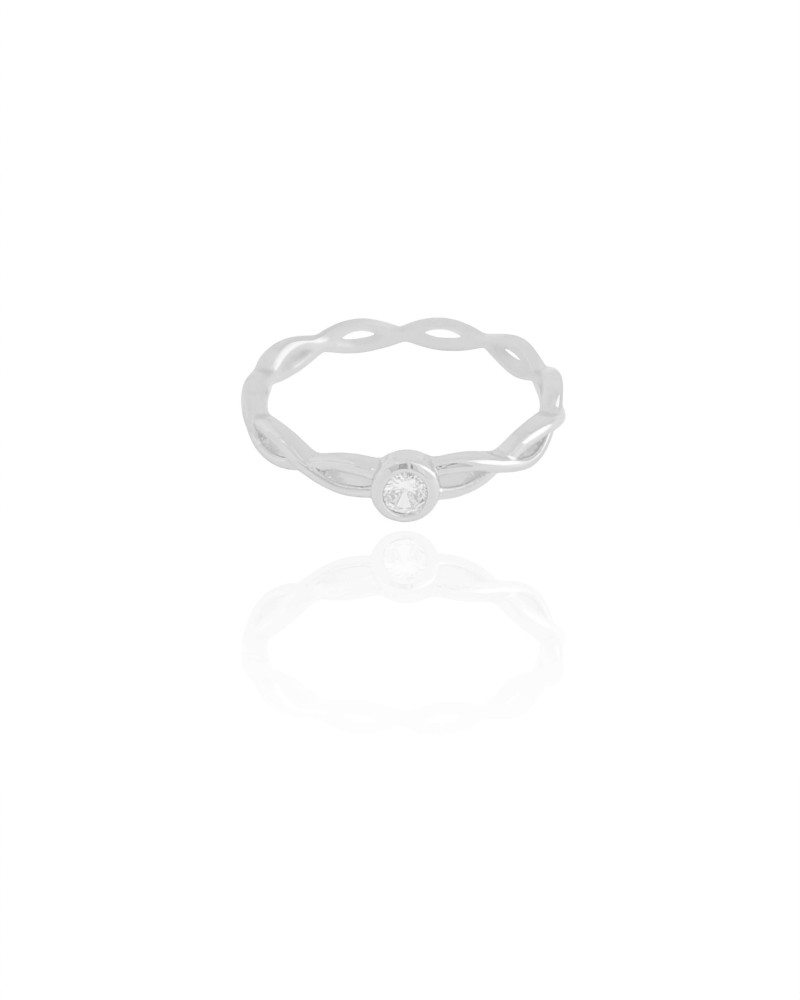 Anel Entrelaçado Ponto de Luz Cristal Tamanho 16 Ródio Branco