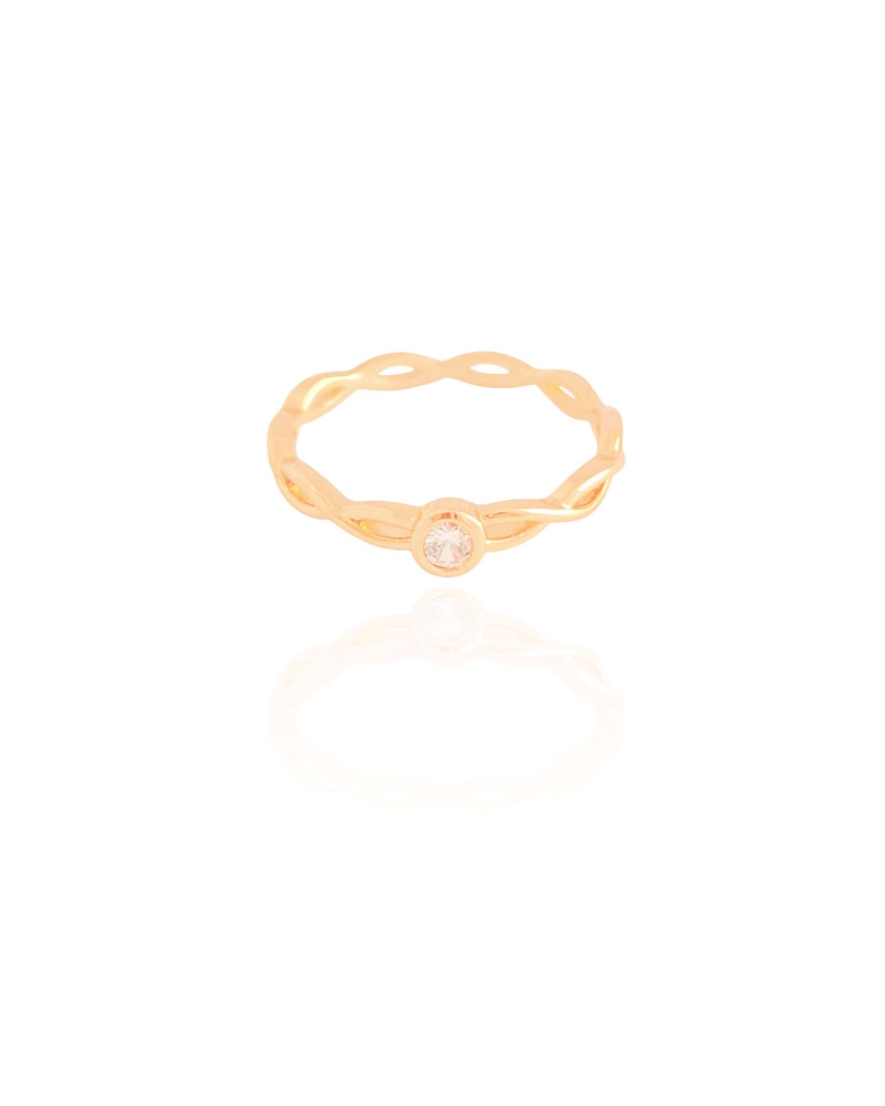 Anel Entrelaçado Ponto de Luz Cristal Tamanho 20 Banhado a Ouro 18K