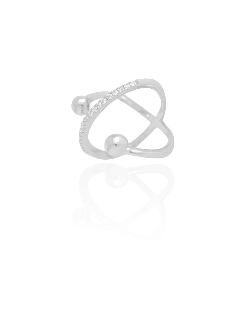 Anel X Bola Lisa Cravejado Cristal Tamanho 13 Ródio Branco