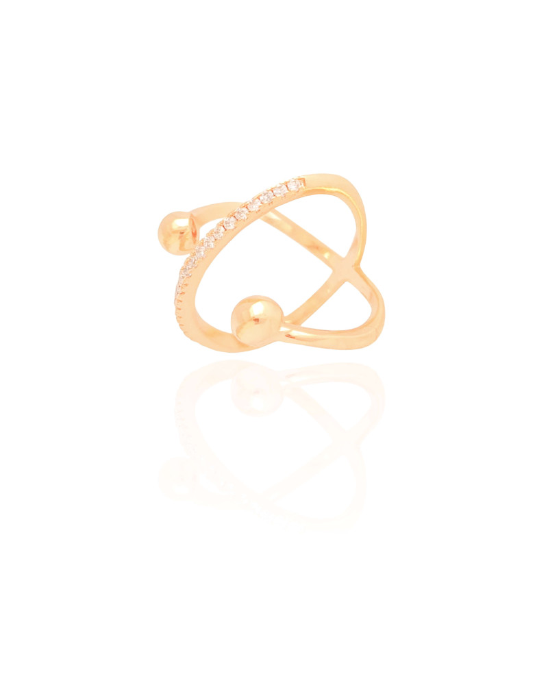Anel X Bola Lisa Cravejado Cristal Tamanho 22 Banhado a Ouro 18K