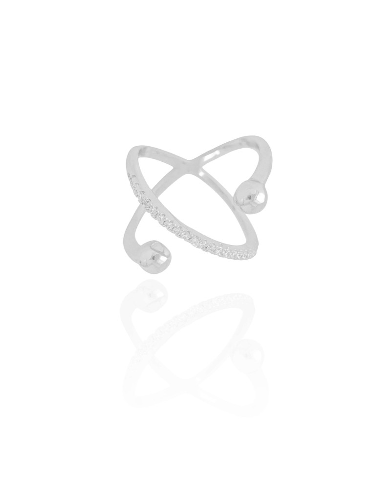 Anel X Bola Lisa Cravejado Cristal Tamanho 22 Ródio Branco