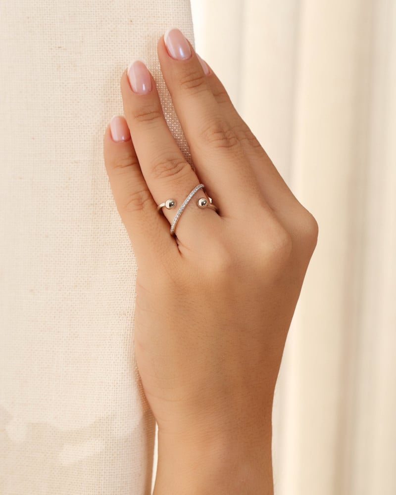 Anel X Bola Lisa Cravejado Cristal Tamanho 22 Ródio Branco