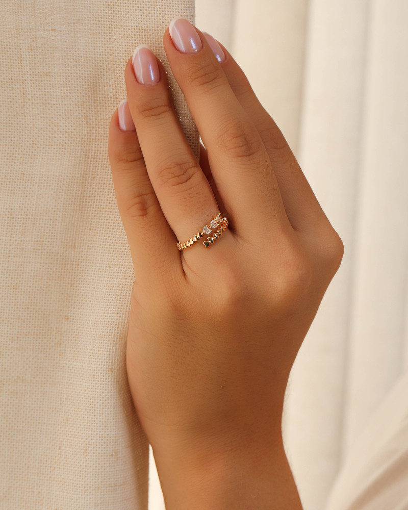 Anel Ajustável Corações Cristal Tamanho P Banhado a Ouro 18K