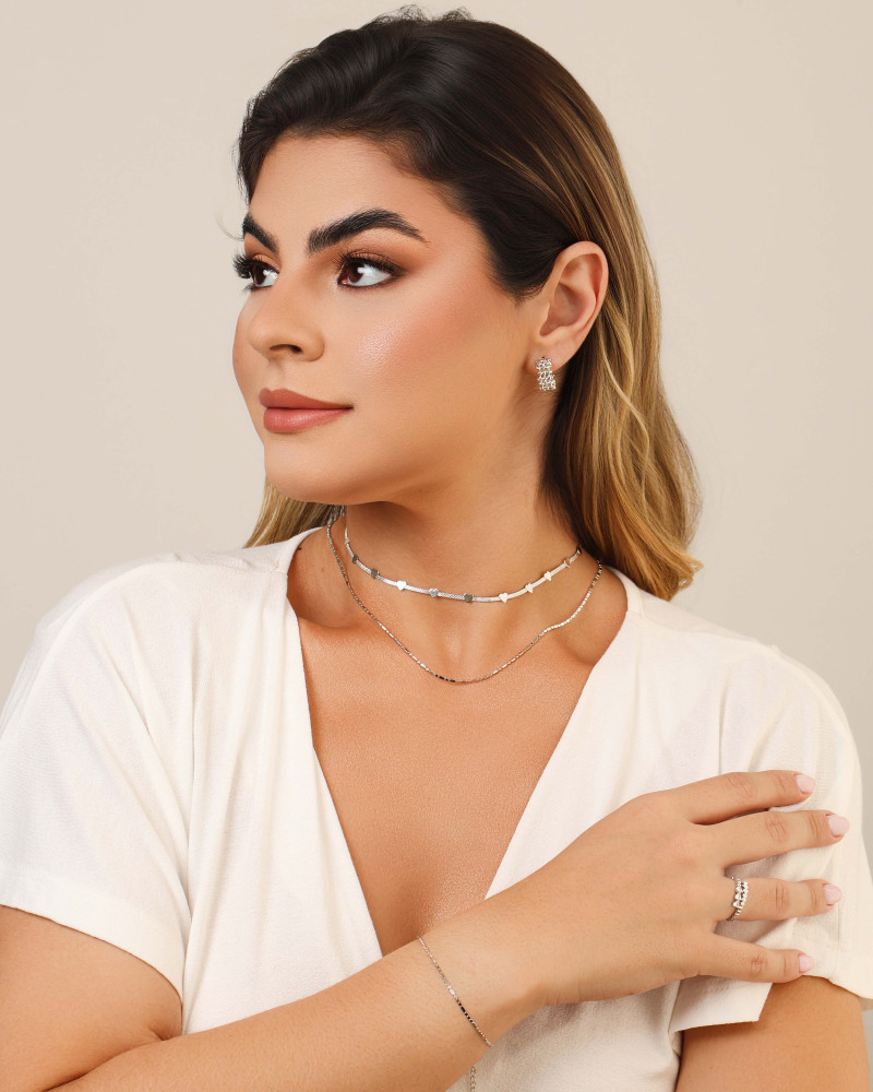 Anel Ajustável Corações Cristal Tamanho P Ródio Branco