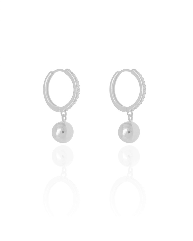 Brinco Argola Click Bola Lisa Cravejado Cristal 2.7 cm Ródio Branco