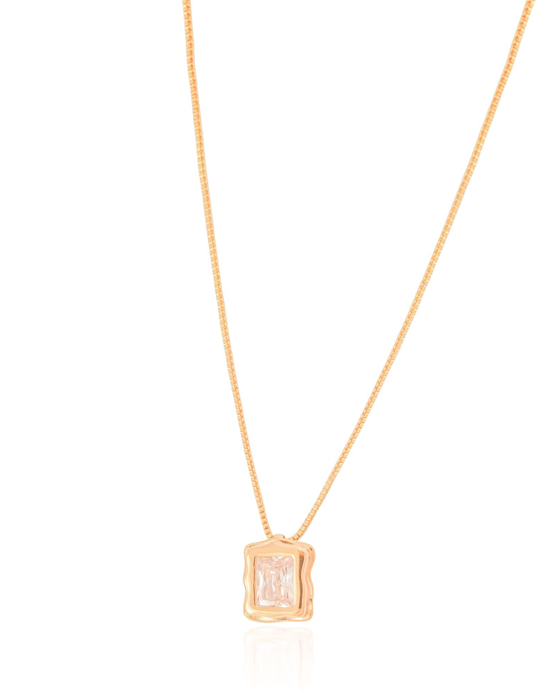 Gargantilha Veneziana Retângulo Orgânico Cristal Banhado a Ouro 18K - 45 cm
