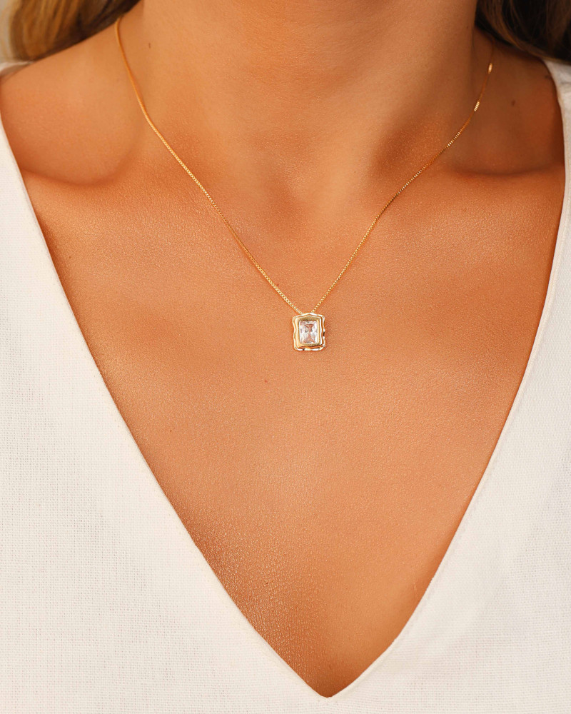 Gargantilha Veneziana Retângulo Orgânico Cristal Banhado a Ouro 18K - 45 cm